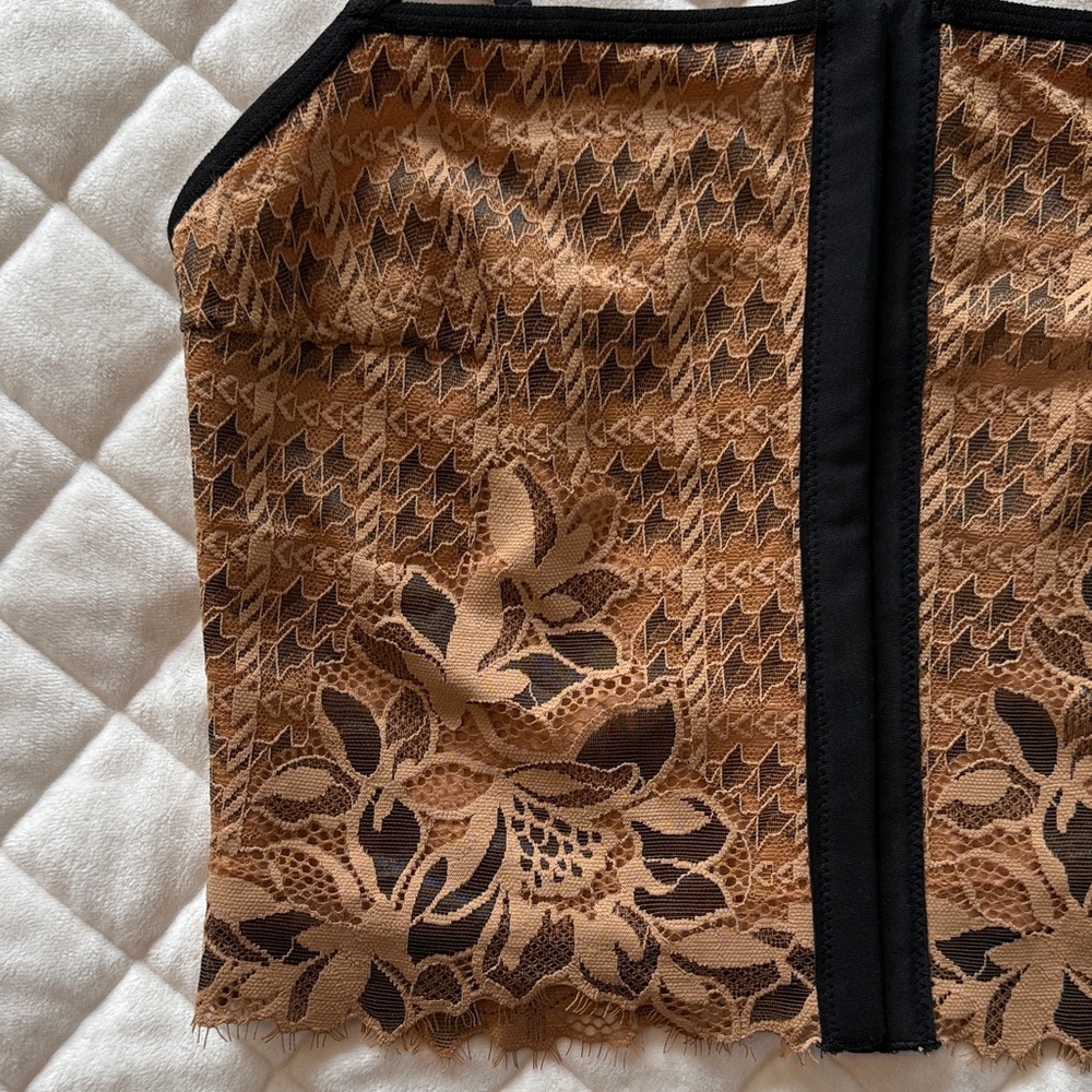 Aerie Lace Corset Top Brown Black Floral Sheer Cami Crop Top Small - Picture 6 of 9